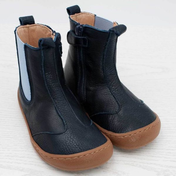 pololo-barefoot-children's shoe-leather-chelsea-blue-frontal