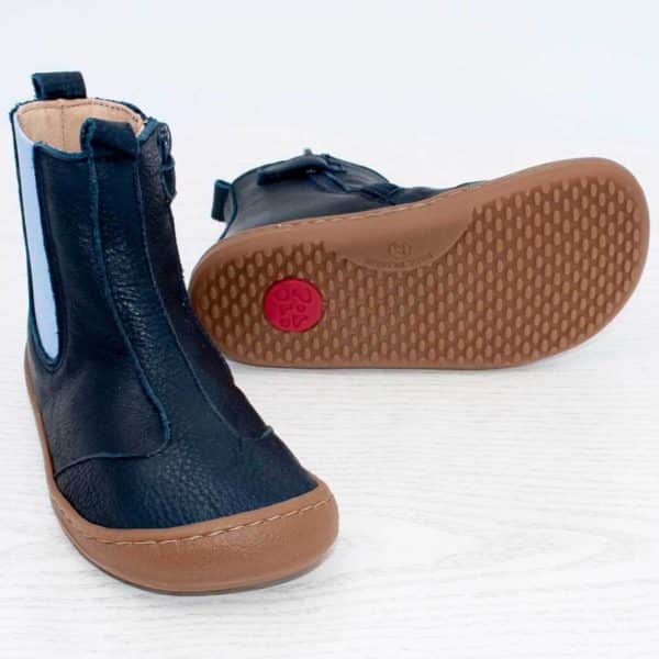 pololo-barefoot-children's shoe-leather-chelsea-blue-side-sole