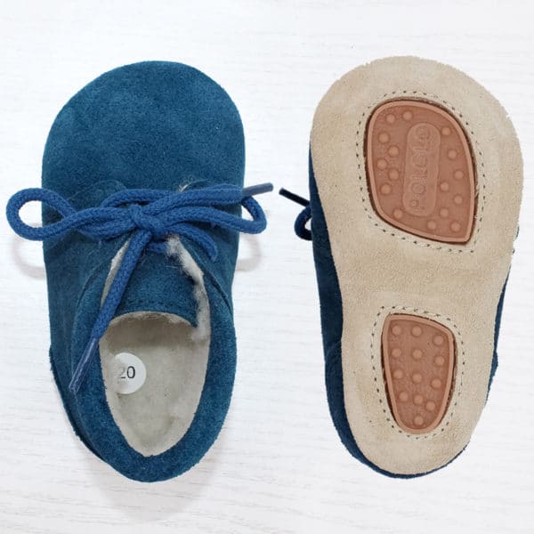 Pololo-children's lace-up shoe-porto-blue-lined-top view-sole